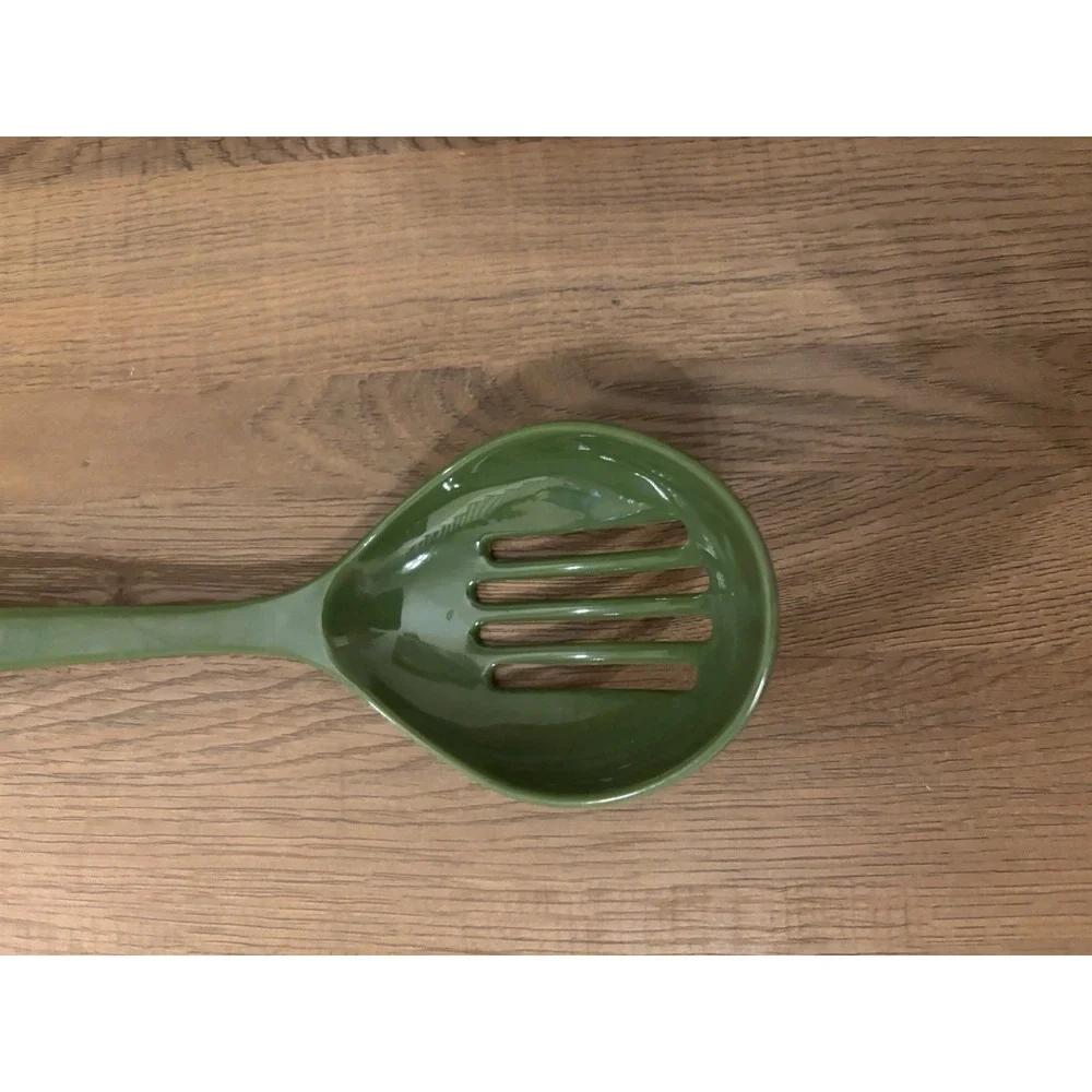 Vintage Green Melamine Slotted Spoon Kitchen Cooking Utensil